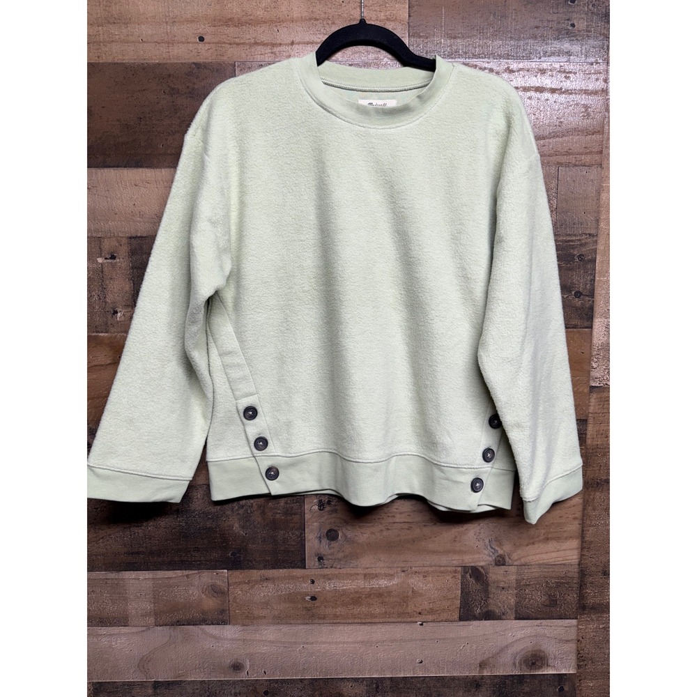 Madewell Sherpa Side‎ Button Sweatshirt Pale Green NC621 XS NEW
